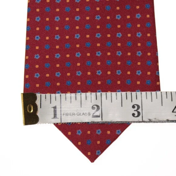 Drake's NWT Neck Tie in Red w/ Blue & Yellow Floral / Square Pattern 100% Silk